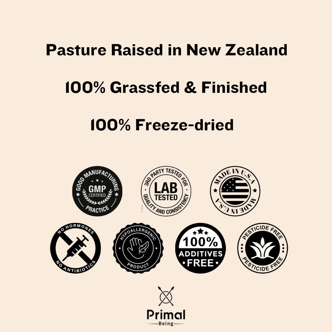 Primal Being Grassfed Beef Testes — Freeze-Dried Whole Organ, 120 Capsules, 2000mg Per Serving
