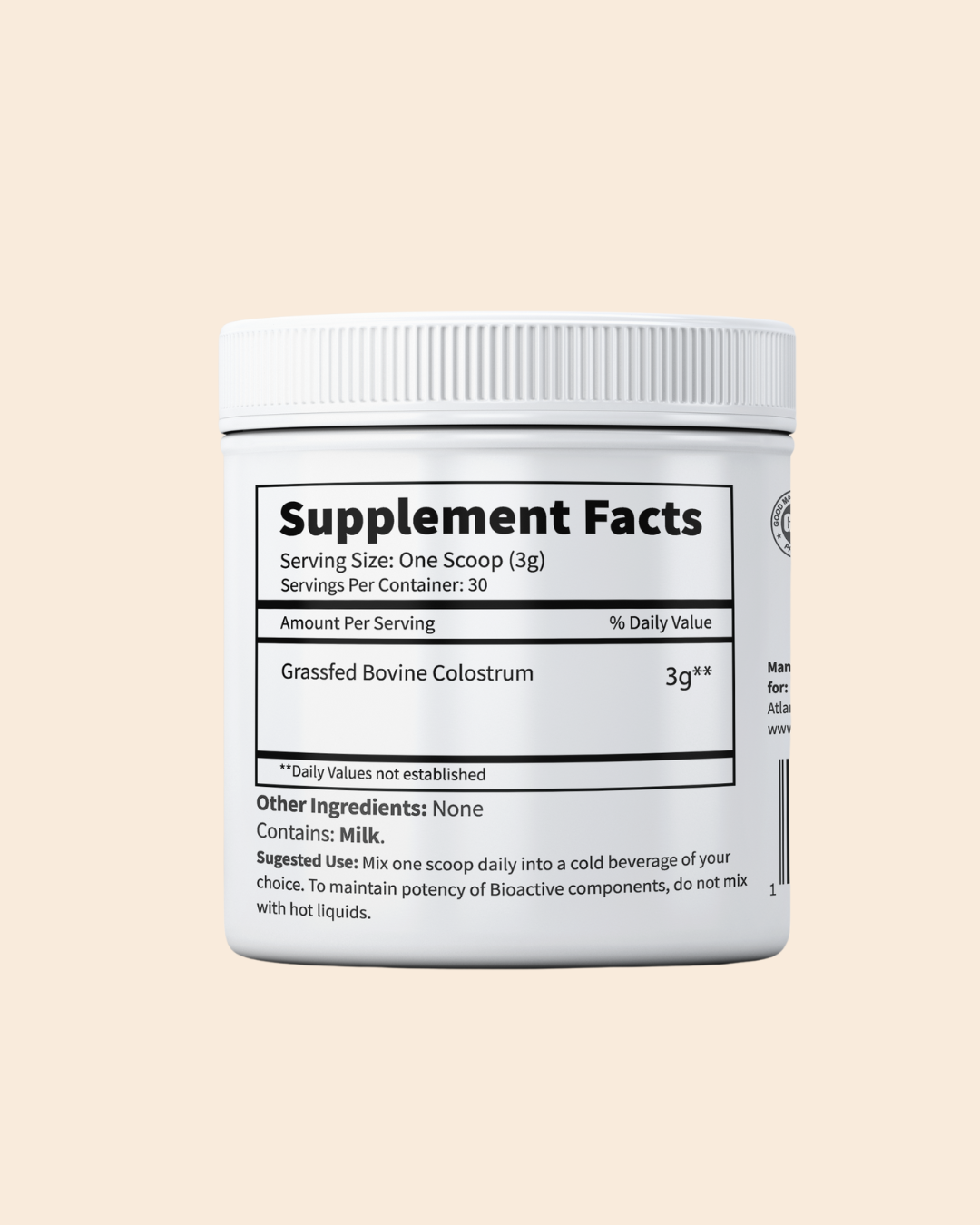 Primal Being Grassfed Beef Colostrum - Supports Immunity, Gut Health, Hair, Anti-Aging, Athletic Performance, Recovery- 3g per Serving