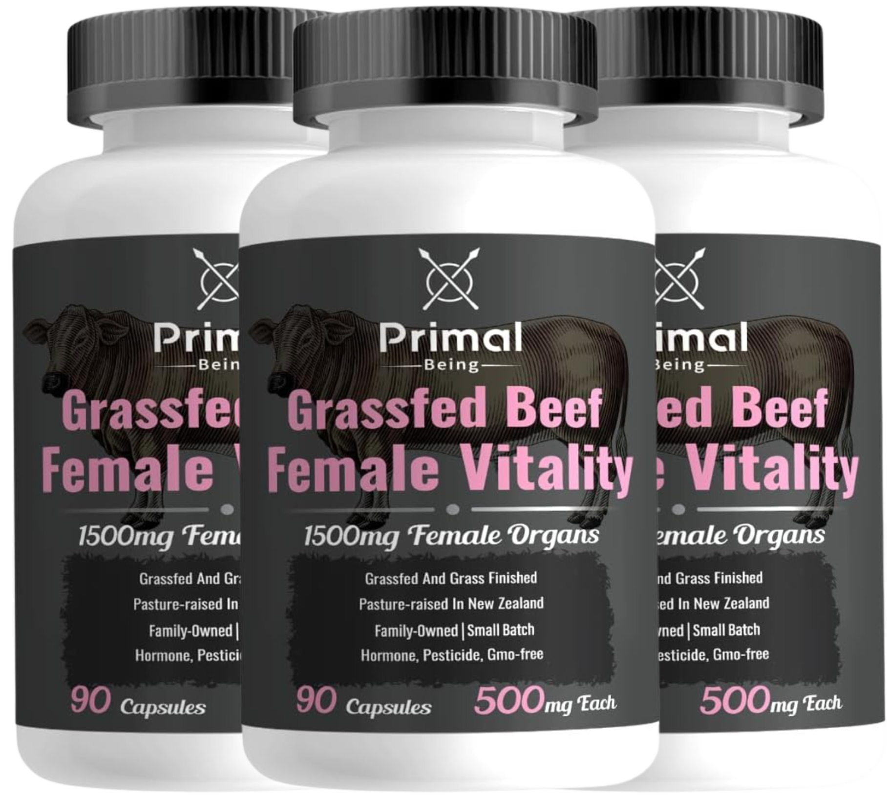 Primal Being Grassfed Beef Female Vitality Supplement- Supports Hormonal Health, Fertility, Inflammation, Energy - 90 Capsules, 1500mg per Serving