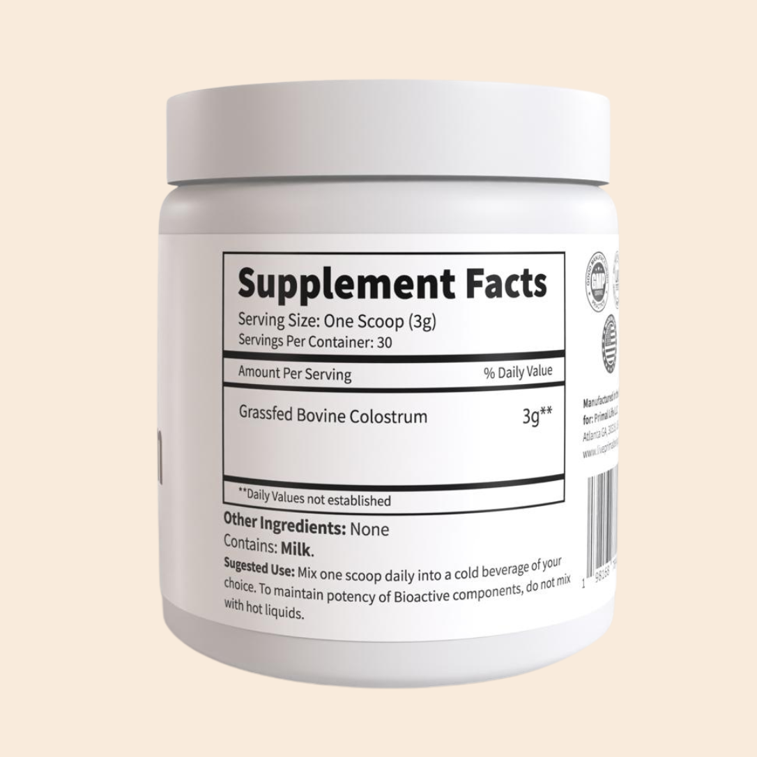 Primal Being Grassfed Beef Colostrum - Supports Immunity, Gut Health, Hair, Anti-Aging, Athletic Performance, Recovery- 3g per Serving