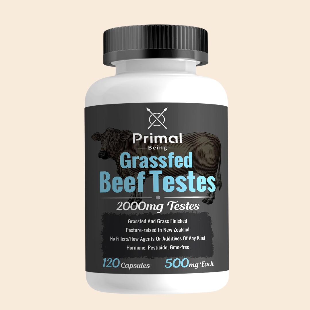 Primal Being Grassfed Beef Testes, Supports Vitality, Libido, Hormonal Health, Male Reproduction - 120 Capsules, 2000mg per serving